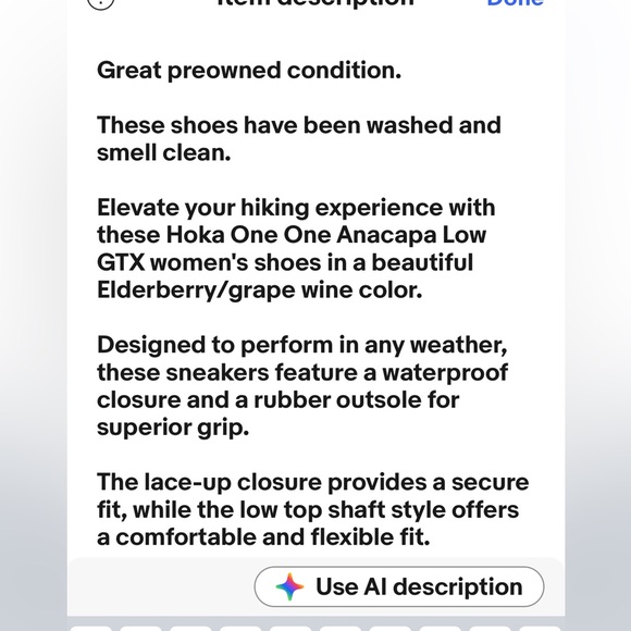 HOKA ONE ONE Anacapa Low GTX Wmn 9.5B Trail Hike shoes Grape Wine EUC - Picture 14 of 15